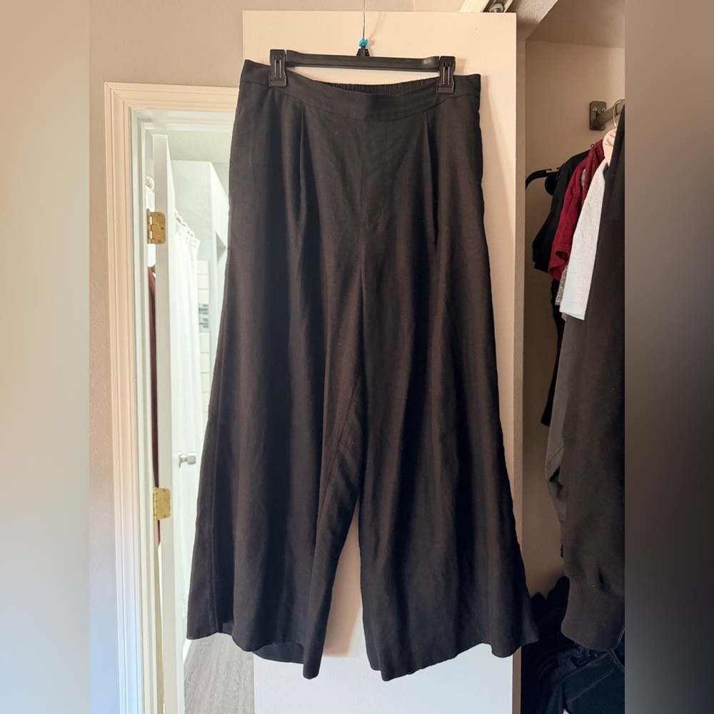 Banana Republic Linen-Blend Easy Black Wide-Leg Crop Pants, EUC, Medium